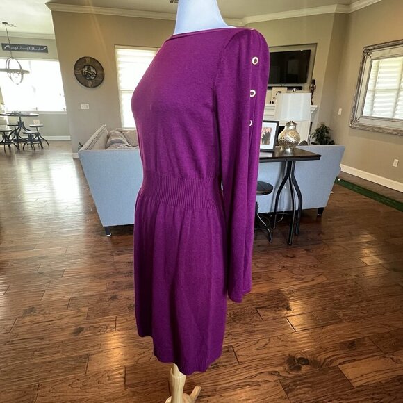 Laundry by Shelli Segal Dress Womens Size Large Bell Snap Sleeves Boat Neck Wine - Picture 8 of 16